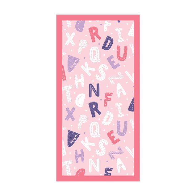 stor badrumsmatta Alphabet With Hearts And Dots In Light Pink With Frame