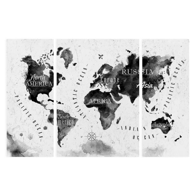 Tavlor svart och vitt World Map Watercolour Black