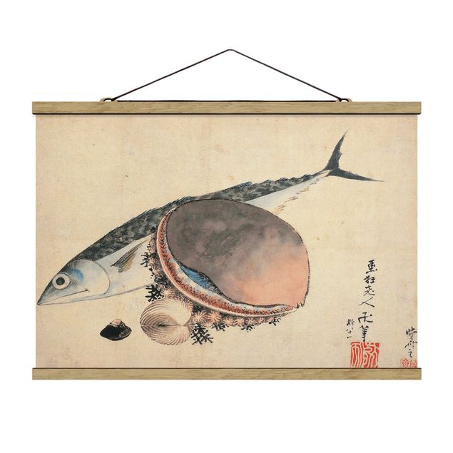Konststilar Katsushika Hokusai - Mackerel and Sea Shells