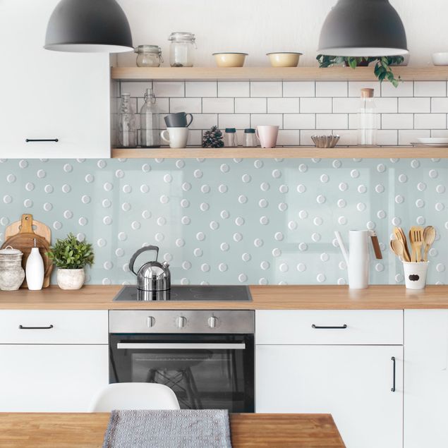 Küchenrückwand - Muster mit Punkten und Linienkreisen auf Blaugrau