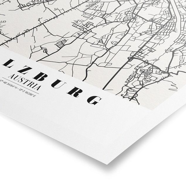 Tavlor svart och vitt Salzburg City Map - Classic