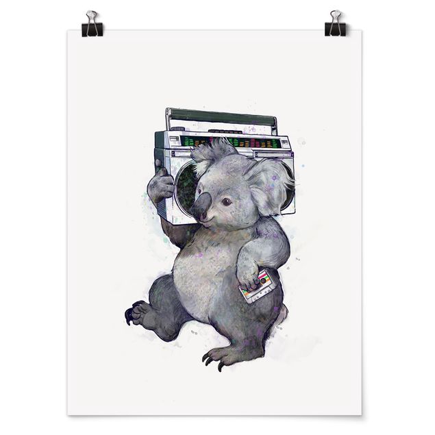 Posters konstutskrifter Illustration Koala With Radio Painting
