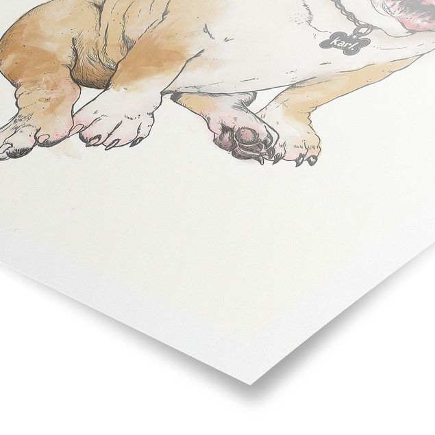 Tavlor konstutskrifter Illustration Dog Bulldog Painting