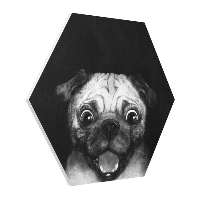 Tavlor modernt Illustration Dog Pug Painting On Black And White