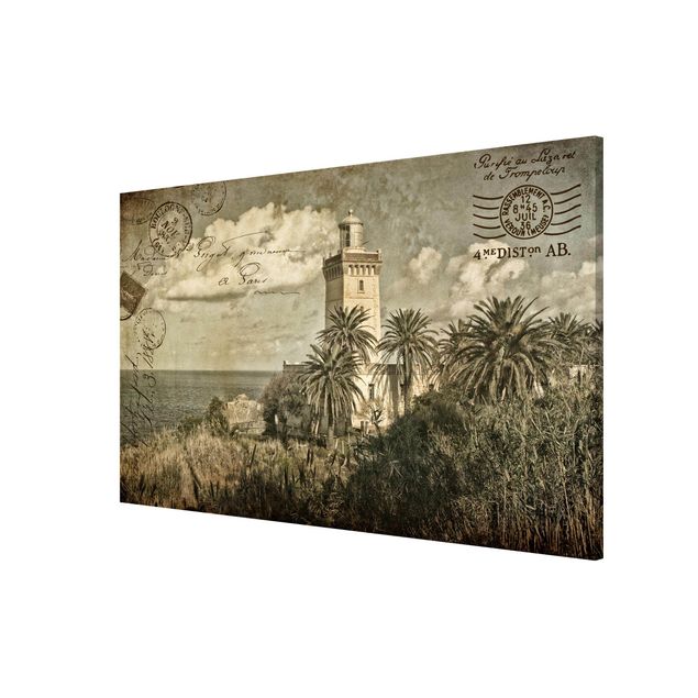 Tavlor konstutskrifter Lighthouse And Palm Trees - Vintage Postcard