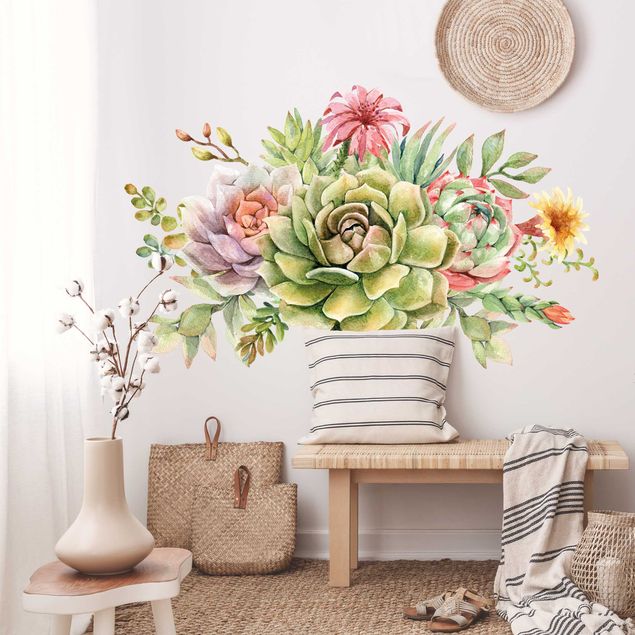 Autocolantes de parede plantas Watercolour Succulent Bouquet XXL