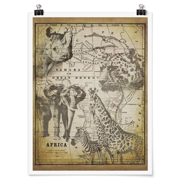 Posters vintage Vintage Collage - Africa Wildlife
