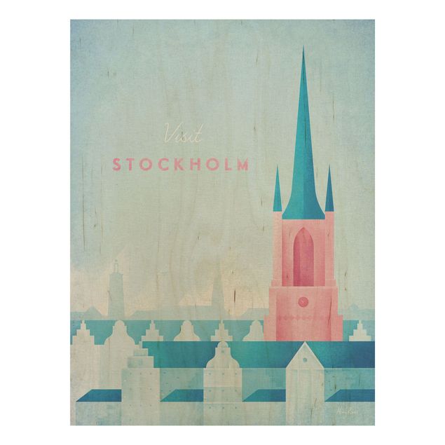 Trätavlor vintage Travel Poster - Stockholm