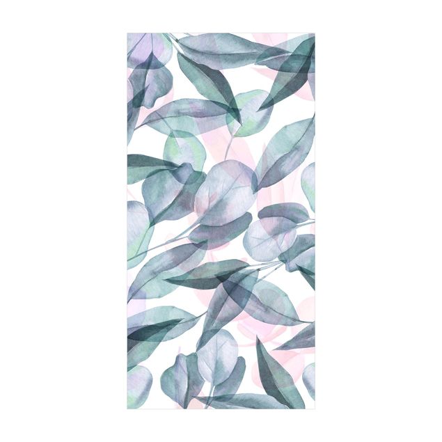pastellmattor Blue And Pink Eucalyptus Leaves Watercolour