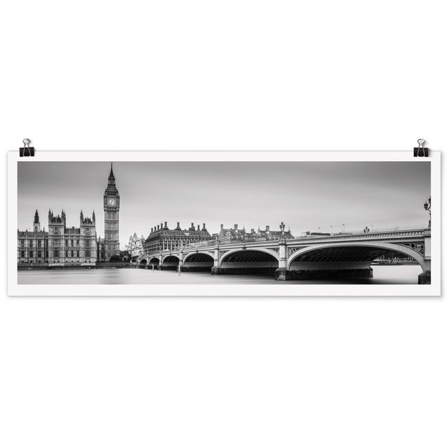 Posters svart och vitt Westminster Bridge And Big Ben