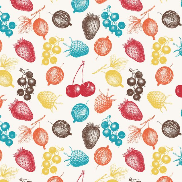 Självhäftande folier Colourful Hand Drawn Kitchens Summer Fruit Pattern