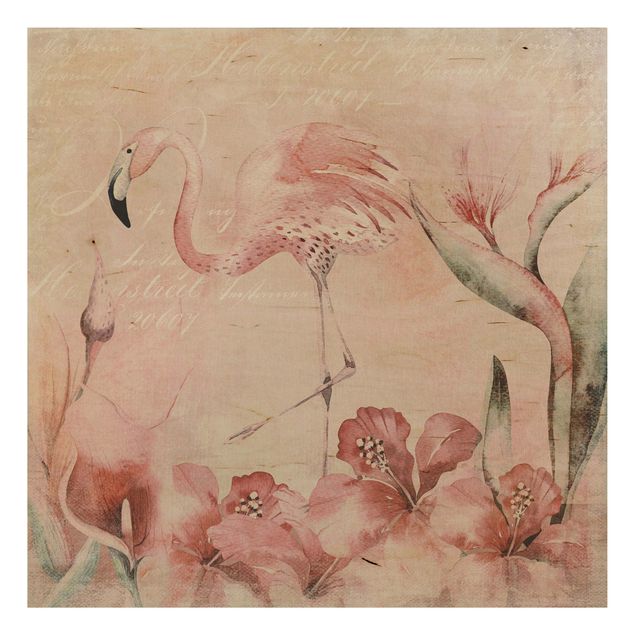 Trätavlor blommor  Shabby Chic Collage - Flamingo