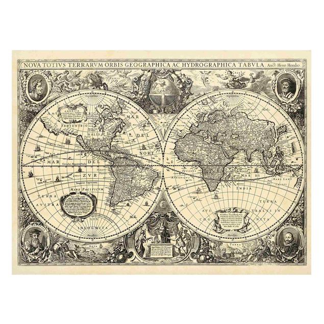 Magnettavla världskartor Vintage World Map Antique Illustration