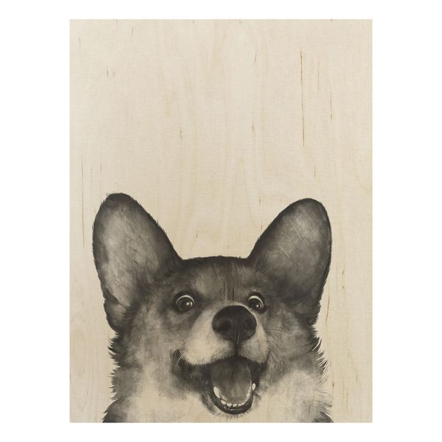 Tavlor Illustration Dog Corgi Black And White Painting