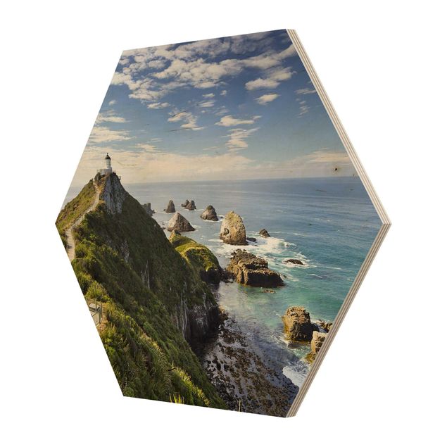 Hexagonala tavlor Nugget Point Lighthouse And Sea New Zealand