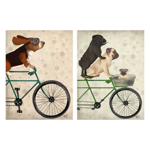 Canvastavlor vintage Cycling - Basset And Pugs Set I
