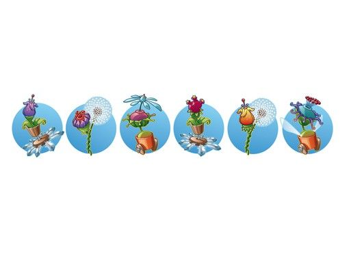 Autocolantes de parede animais Flying Farm Flower Ribbon In Blue