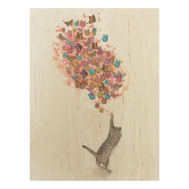 Tavlor Illustration Cat With Colourful Butterflies Painting