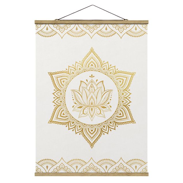 Tavlor andlig Mandala Lotus Illustration Ornament White Gold