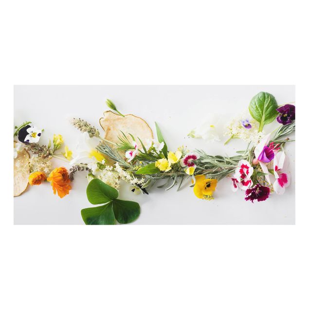 glasskivor kök Fresh Herbs With Edible Flowers