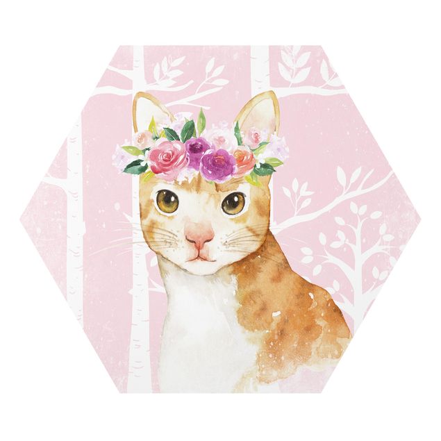 Tavlor djur Watercolor Cat Pink