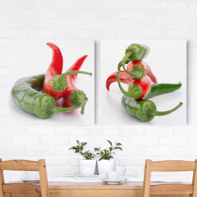 Canvastavlor kryddor och örter Red and green peppers