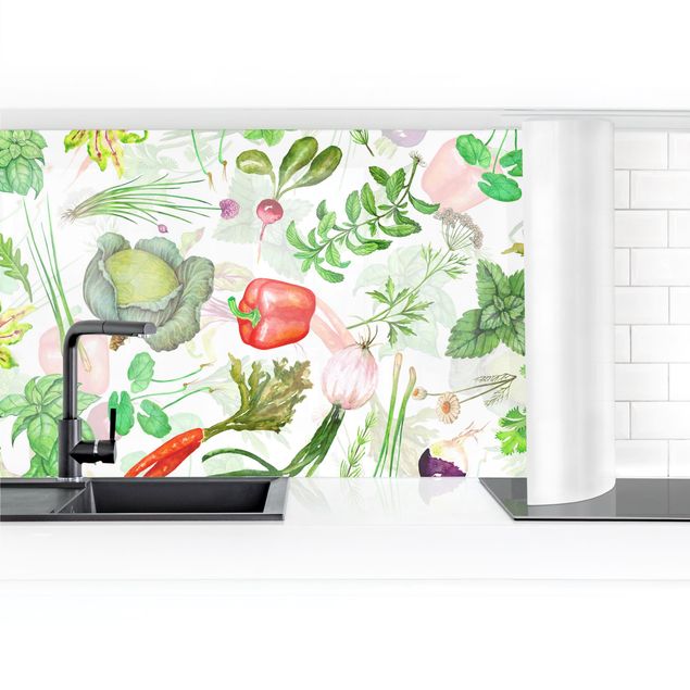 Stänkskydd kök  Vegetables And Herbs Illustration