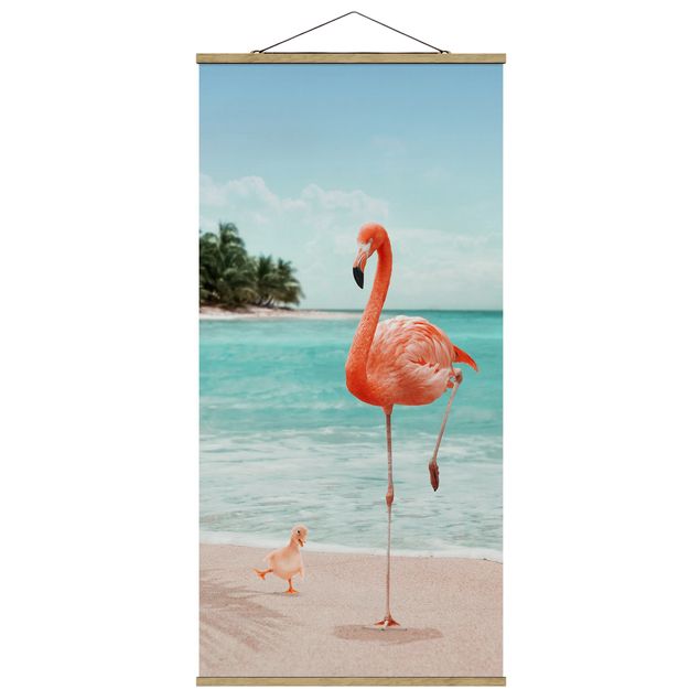 Tavlor hav Beach With Flamingo