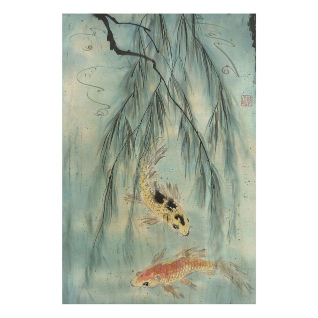 Trätavlor vintage Japanese Watercolour Drawing Goldfish II