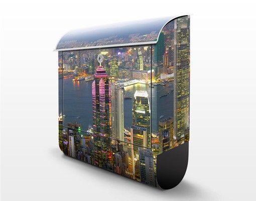 Briefkasten mit Zeitungsfach - Hong Kong Skyline - Wandbriefkasten