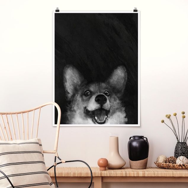 Kök dekoration Illustration Dog Corgi Paintig Black And White
