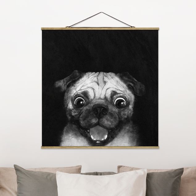 Kök dekoration Illustration Dog Pug Painting On Black And White