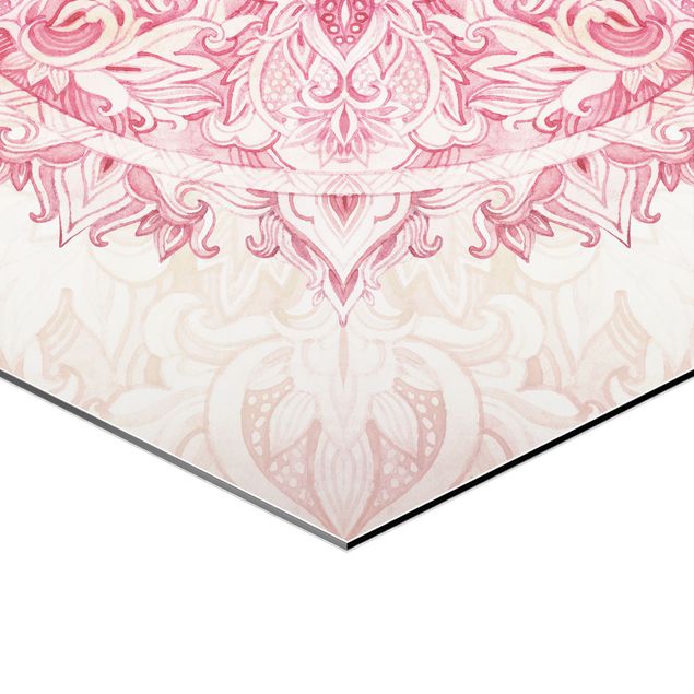 Hexagonala tavlor Mandala Watercolour Ornament Set Beige Pink