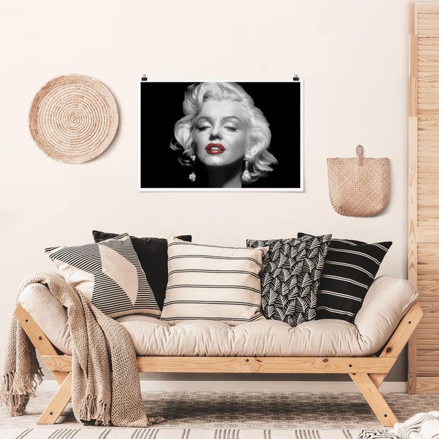 Posters svart och vitt Marilyn With Red Lips