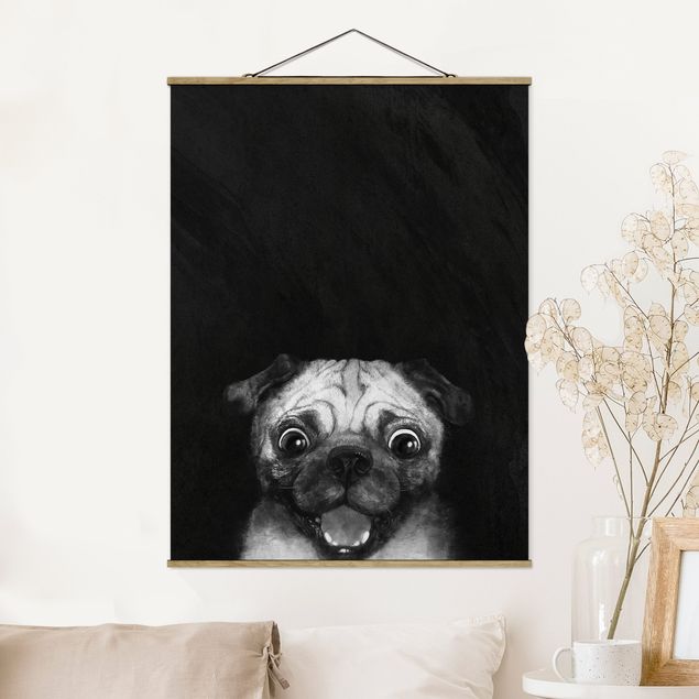 Kök dekoration Illustration Dog Pug Painting On Black And White