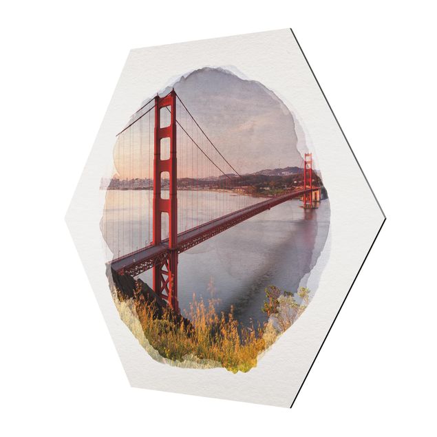 Hexagonala tavlor WaterColours - Golden Gate Bridge In San Francisco