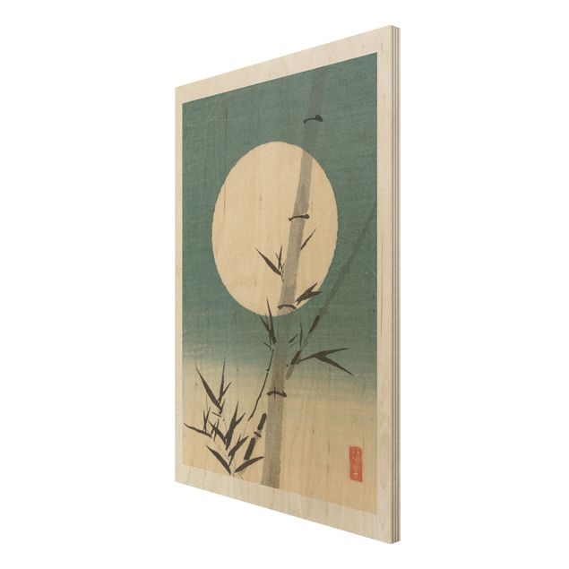 Trätavlor vintage Japanese Drawing Bamboo And Moon