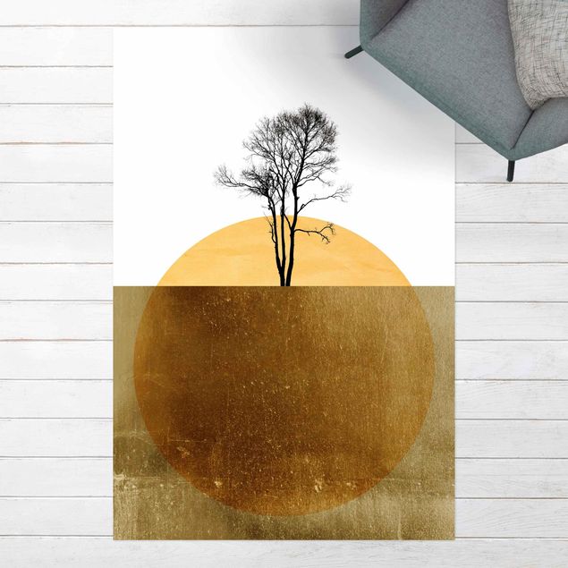 stor utomhusmatta Golden Sun With Tree