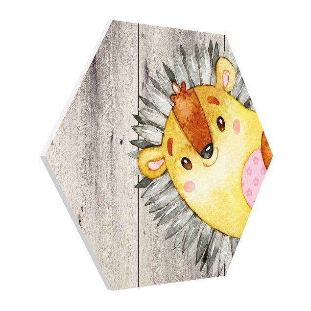 Tavlor djur Watercolor Hedgehog On Wood