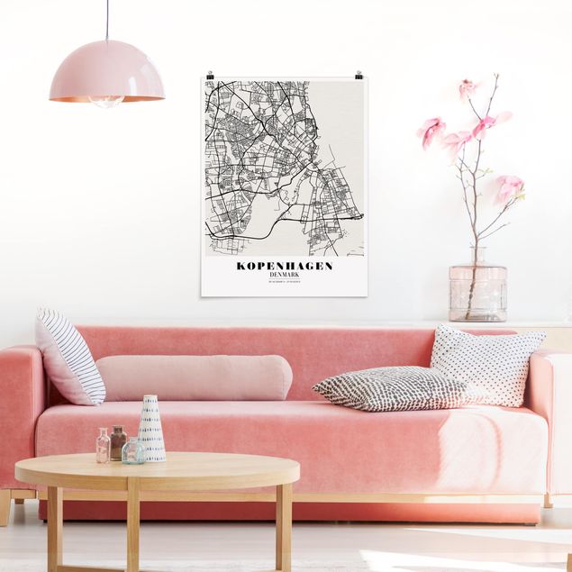 Posters svart och vitt Copenhagen City Map - Classic