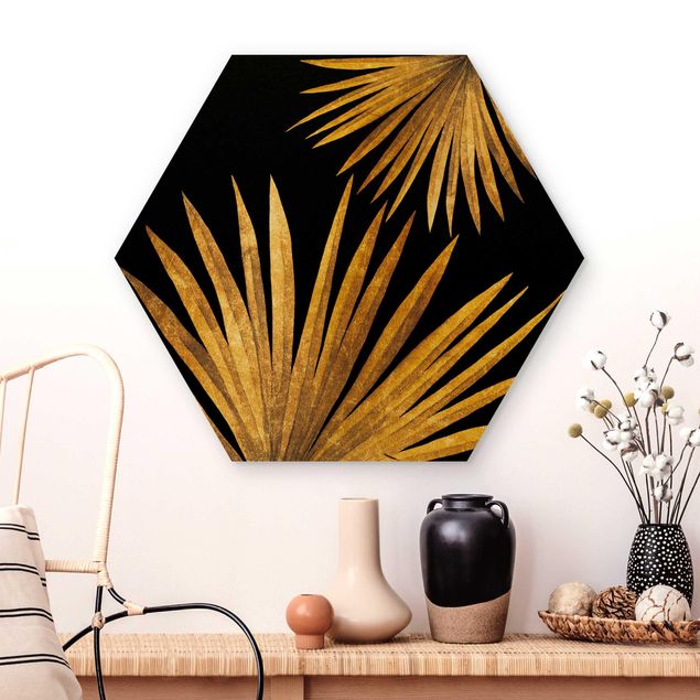 Kök dekoration Gold - Palm Leaf On Black