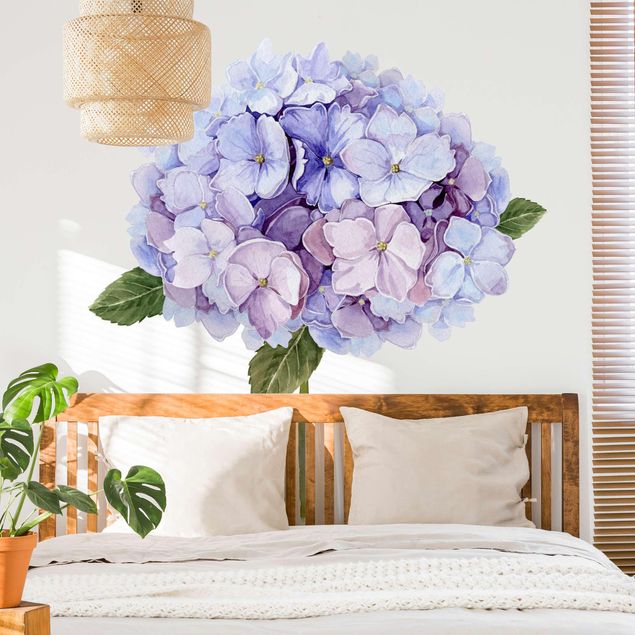 Autocolantes de parede plantas Watercolour Hydrangea Blue Bloom XXL