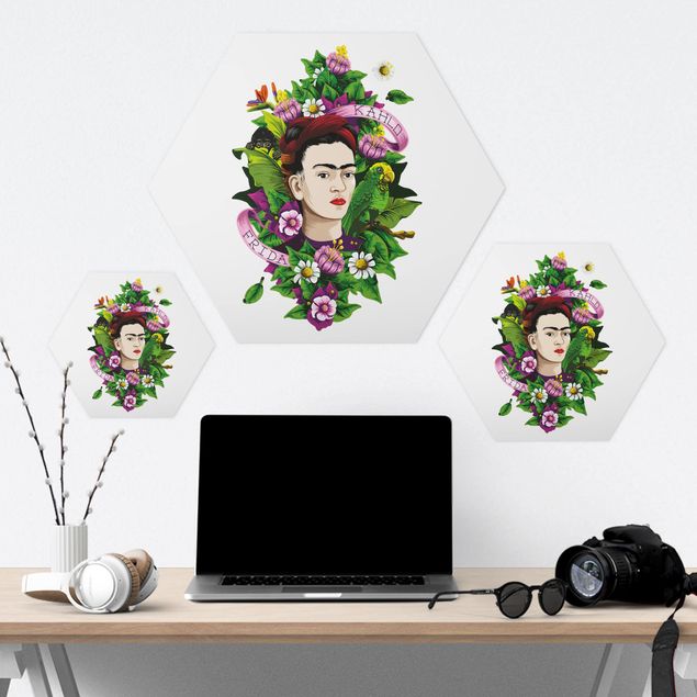 Hexagonala tavlor Frida Kahlo - Frida, Monkey And Parrot