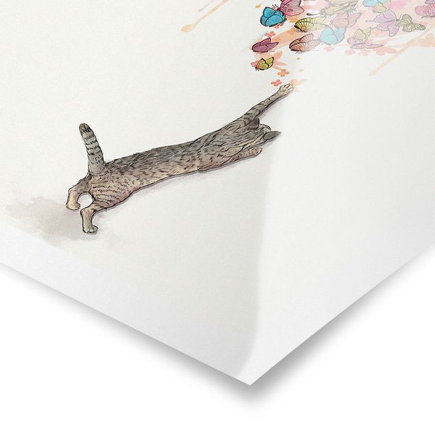 Tavlor konstutskrifter Illustration Cat With Colourful Butterflies Painting