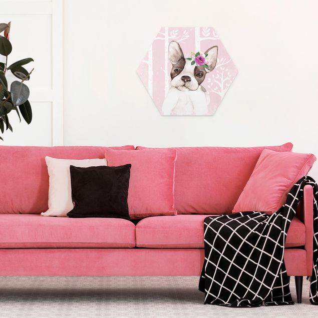 Tavlor modernt Watercolor Pug Pink