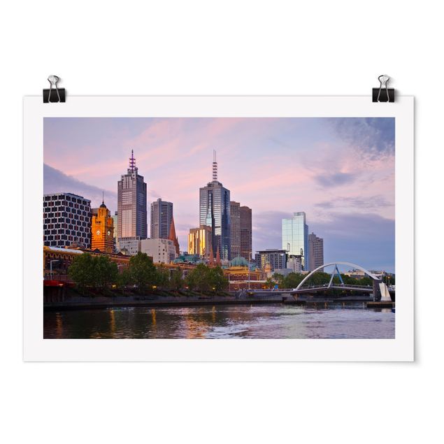 Tavlor arkitektur och skyline Melbourne at sunset