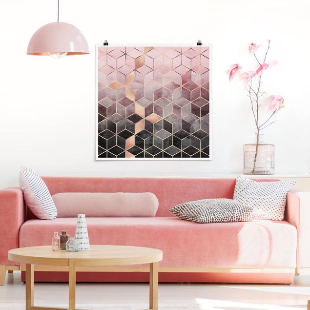 Posters konstutskrifter Pink Grey Golden Geometry