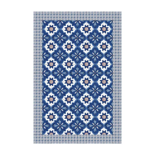 matta blommor Moroccan Tiles Watercolour Blue With Tile Frame