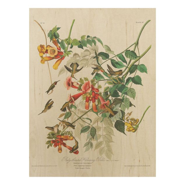 Trätavlor blommor  Vintage Board Hummingbirds
