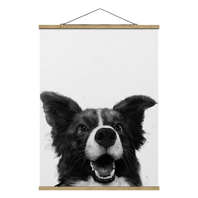 Tavlor modernt Illustration Dog Border Collie Black And White Painting